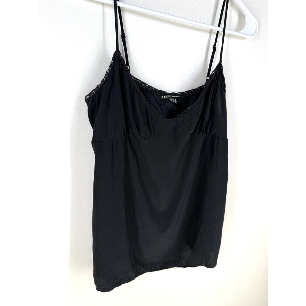 Lucky Brand Y2K Vintage Silk Camisole Tank Top XS Babydoll Lace Trim Side Zipper